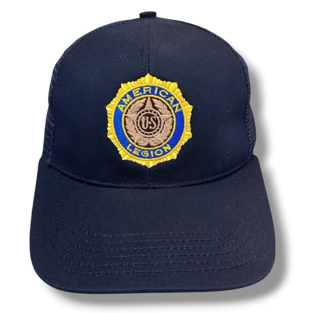 Vtg American Legion Trucker Hat Embroidered Navy Blue Military